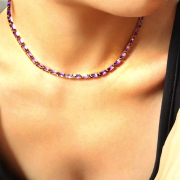 Choker-Collar Bone Purple Zircon 18K White Gold Plated Titanium Women's …